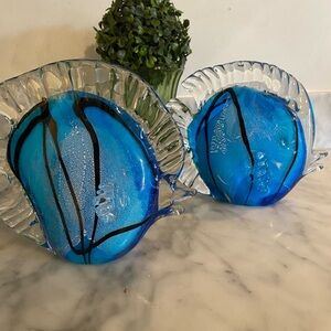 Set of 2 Blue Glass Fish Decor